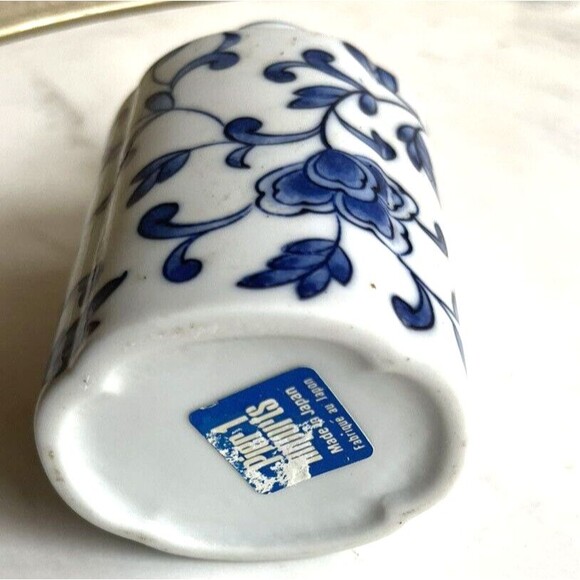 Pier 1 Imports Vase Vintage 80s Ceramic Mini Single Flower Bud White Blue Floral - Picture 3 of 4